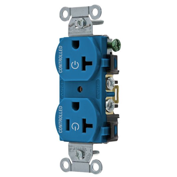 Hubbell Wiring Device-Kellems Straight Blade Devices, Receptacles, Duplex, Load Controlled, 20A 125V, 2-Pole 3-Wire Grounding, 5-20R, Back and Side Wired, Blue BR20C2BL